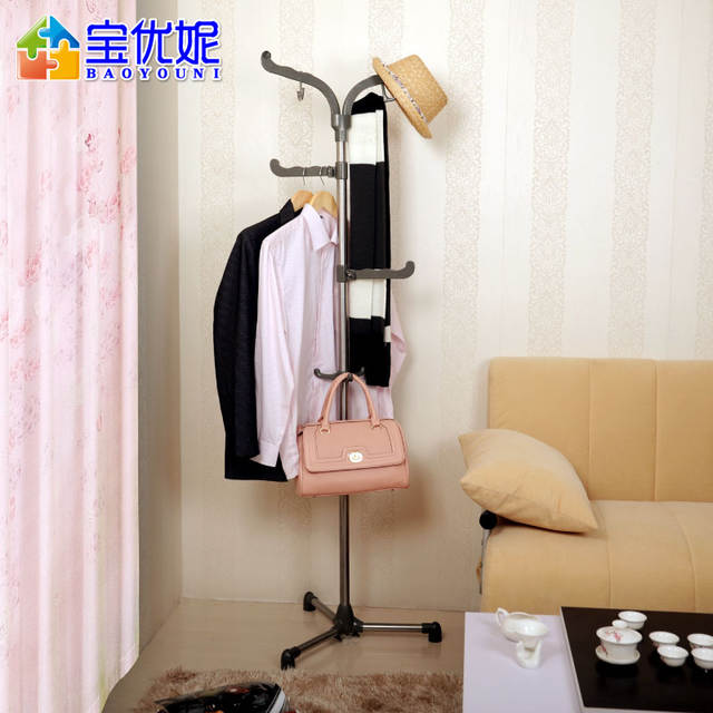 天猫触屏版-宝优妮 衣帽架 室内挂衣架落地时尚 不锈钢衣服架 卧室挂包架